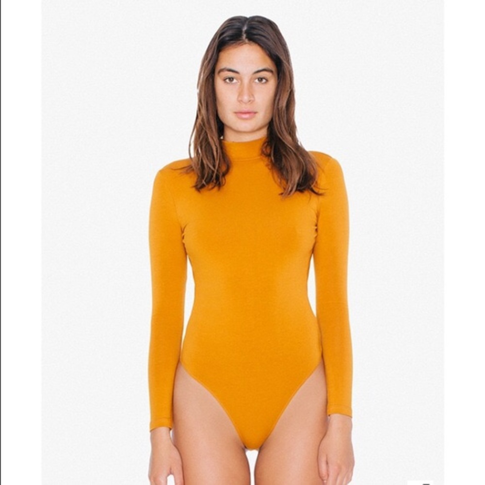 American Apparel mustard yellow thong bodysuit